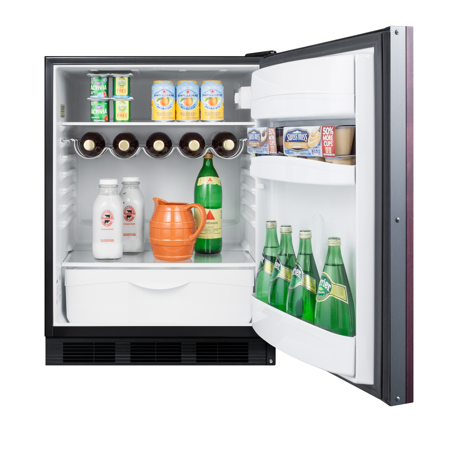 24 inch wide ADA compliant built-in undercounter all-refrigerator for residential use, auto defrost with panel-ready door and black cabinet